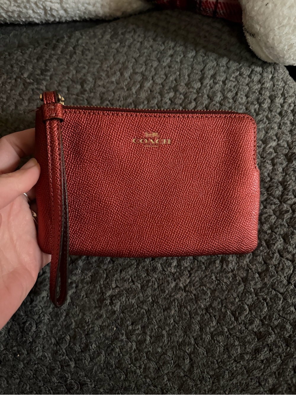 Coach Red Leather Wristlet with Gold Logo